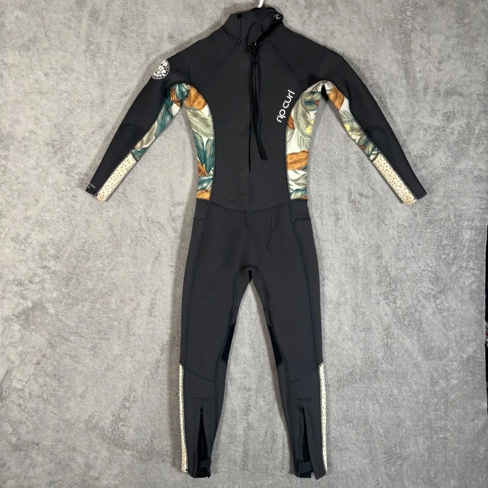 Rip Curl Dawn Patrol Youth 8 Tropical Floral Fullsuit Wetsuit Black 3/2mm Zip